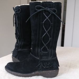 UGG Australia Suede Fringe Tall Boot with Lace up